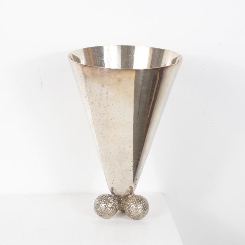 Vase Brutaliste Métal Argenté DEBEAULIEU