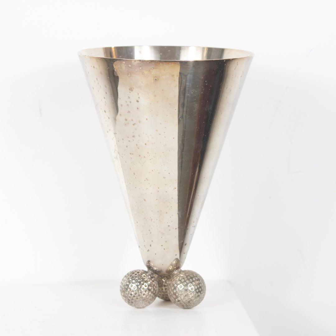 Vase Brutaliste Métal Argenté DEBEAULIEU