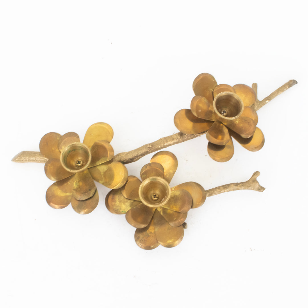 Bougeoir fleurs branche doré DEBEAULIEU