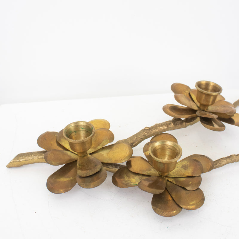 Bougeoir fleurs branche doré DEBEAULIEU