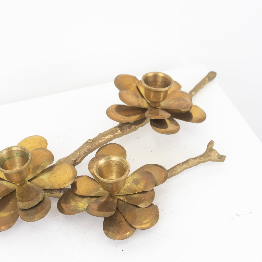 Bougeoir fleurs branche doré DEBEAULIEU