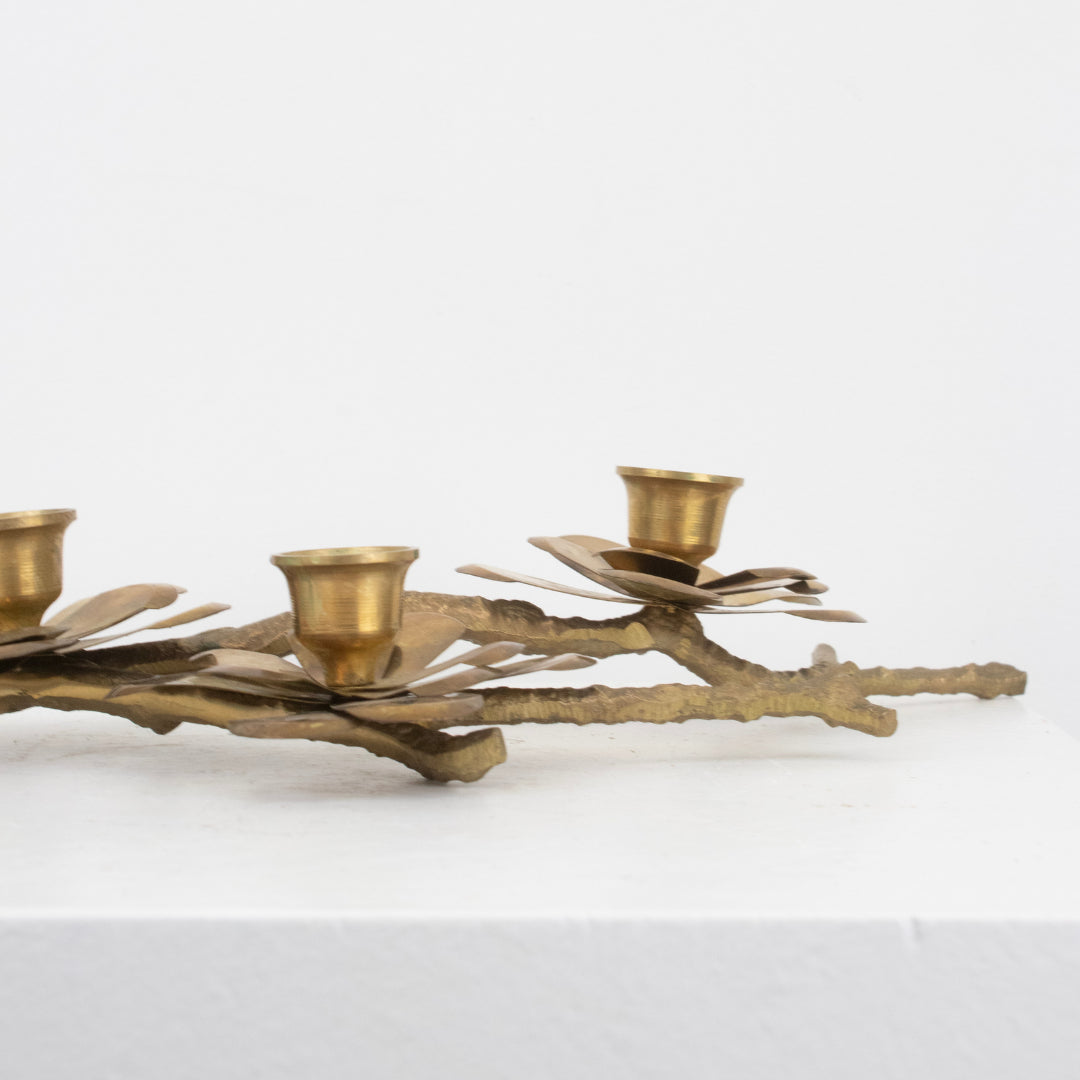 Bougeoir fleurs branche doré DEBEAULIEU