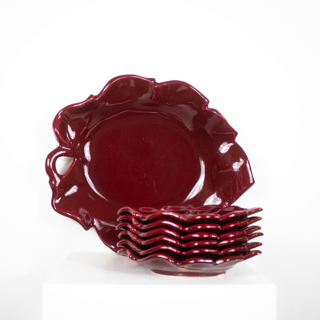 Service à dessert 6 assiettes + 1 plat forme feuille de vigne Cerenne Vallauris DEBEAULIEU