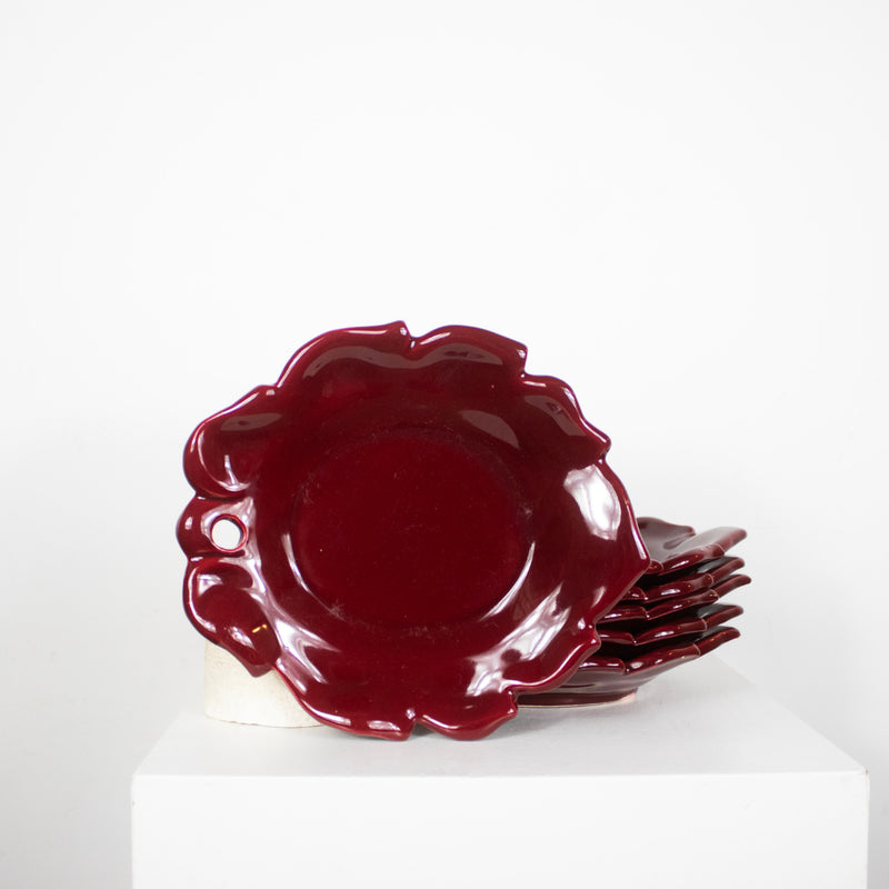 Service à dessert 6 assiettes + 1 plat forme feuille de vigne Cerenne Vallauris DEBEAULIEU