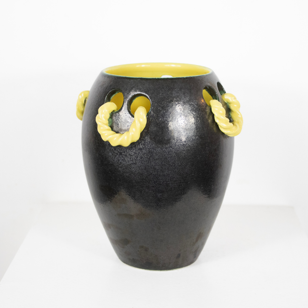 Vase aux rubans jaune DEBEAULIEU