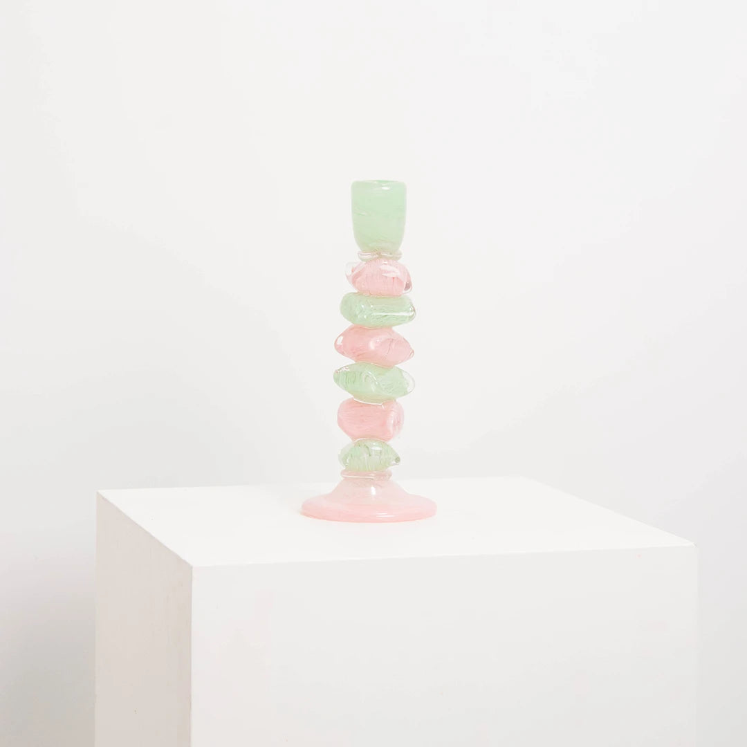 Bougeoir en Verre Soufflé Berlingot Rose et Vert L&S EDG