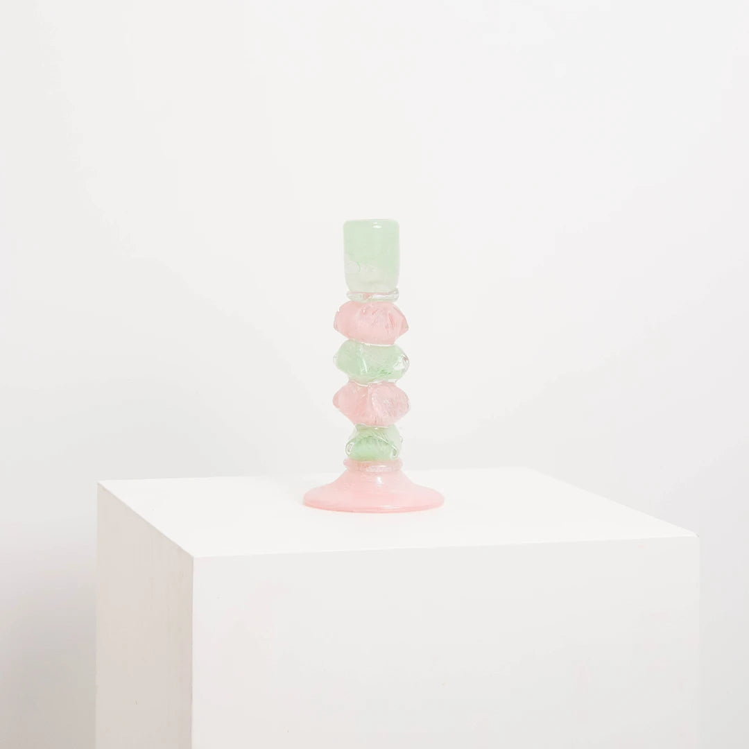 Bougeoir en Verre Soufflé Berlingot Rose et Vert L&S EDG