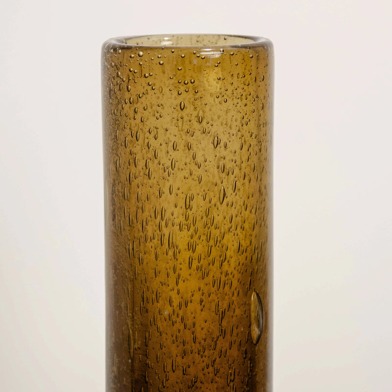 Vase Cylindre en Verre Bullé Ambré DEBEAULIEU