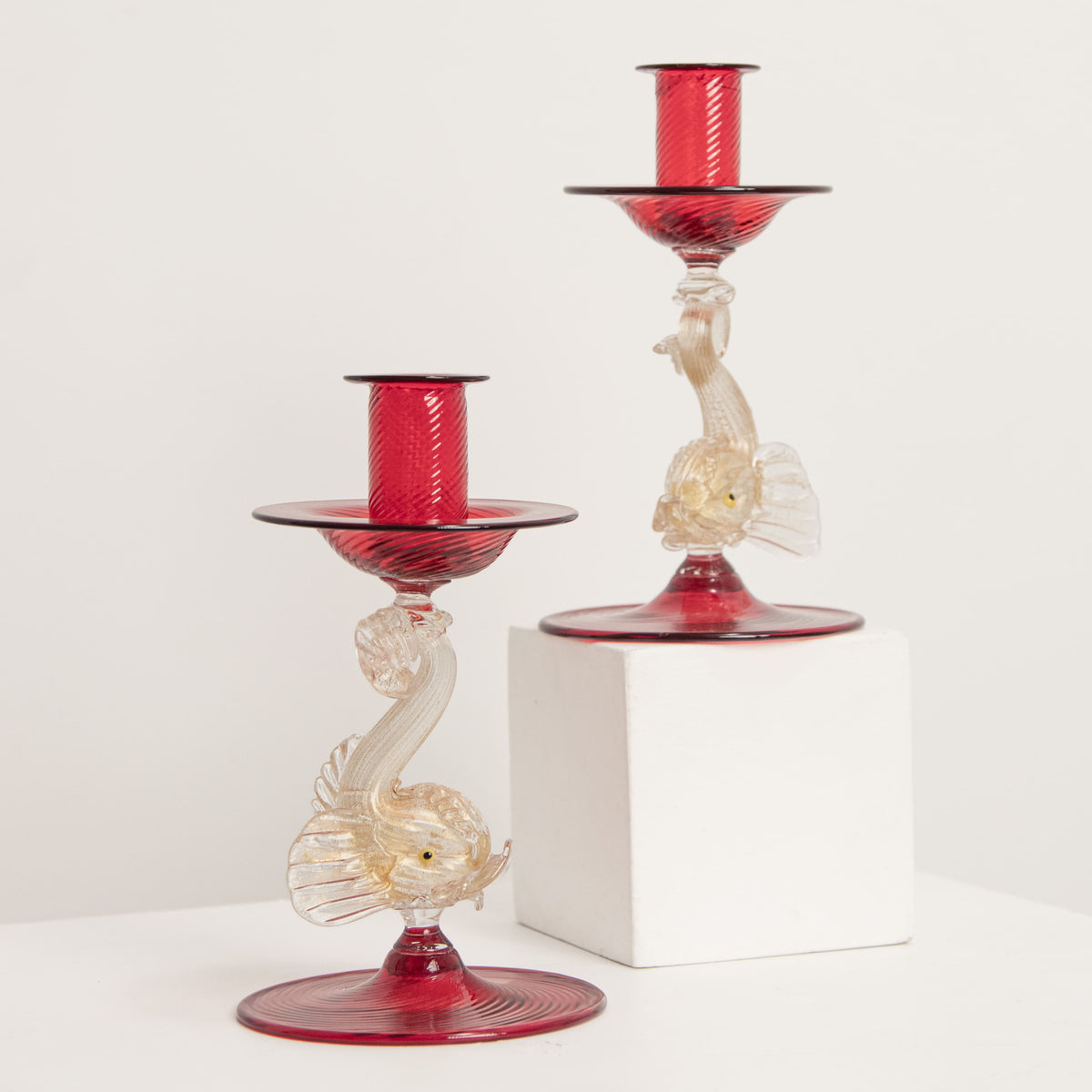 Paire de Bougeoirs en Verre de Murano DEBEAULIEU