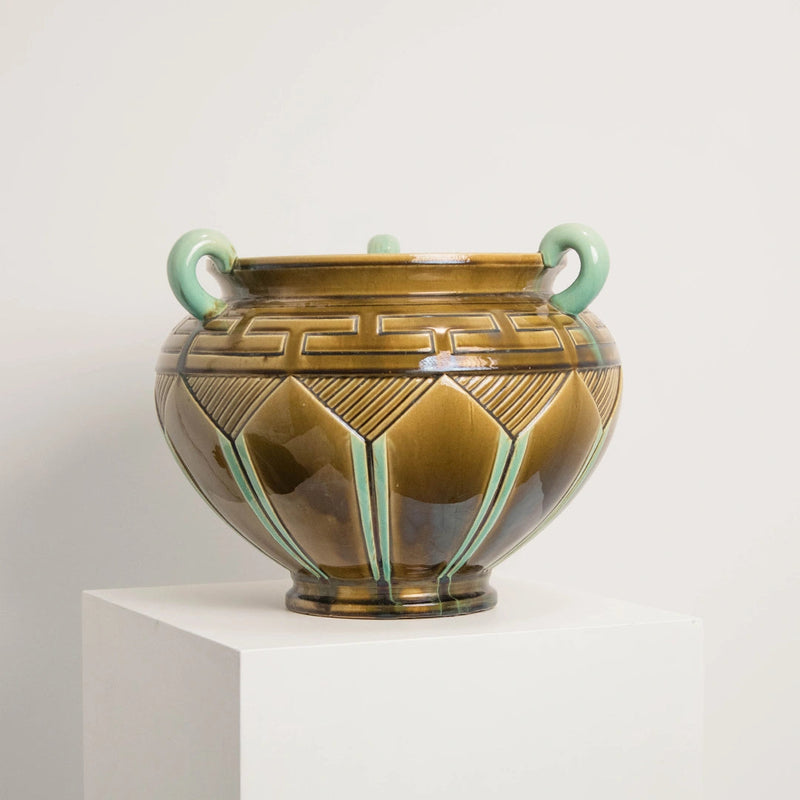Cache-Pot en Céramique Émaillée à Motifs Géométriques DEBEAULIEU