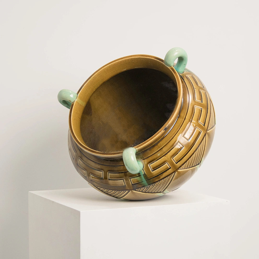 Cache-Pot en Céramique Émaillée à Motifs Géométriques DEBEAULIEU
