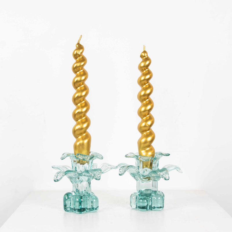 Bougeoir en verre forme de fleur bleue DEBEAULIEU