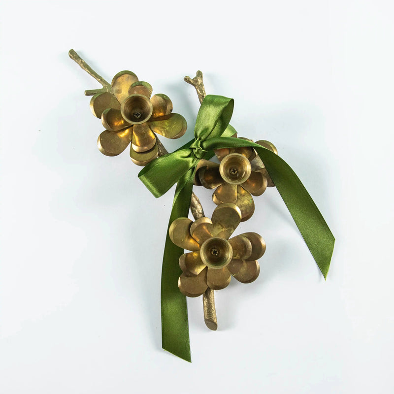 Bougeoir fleurs branche doré DEBEAULIEU