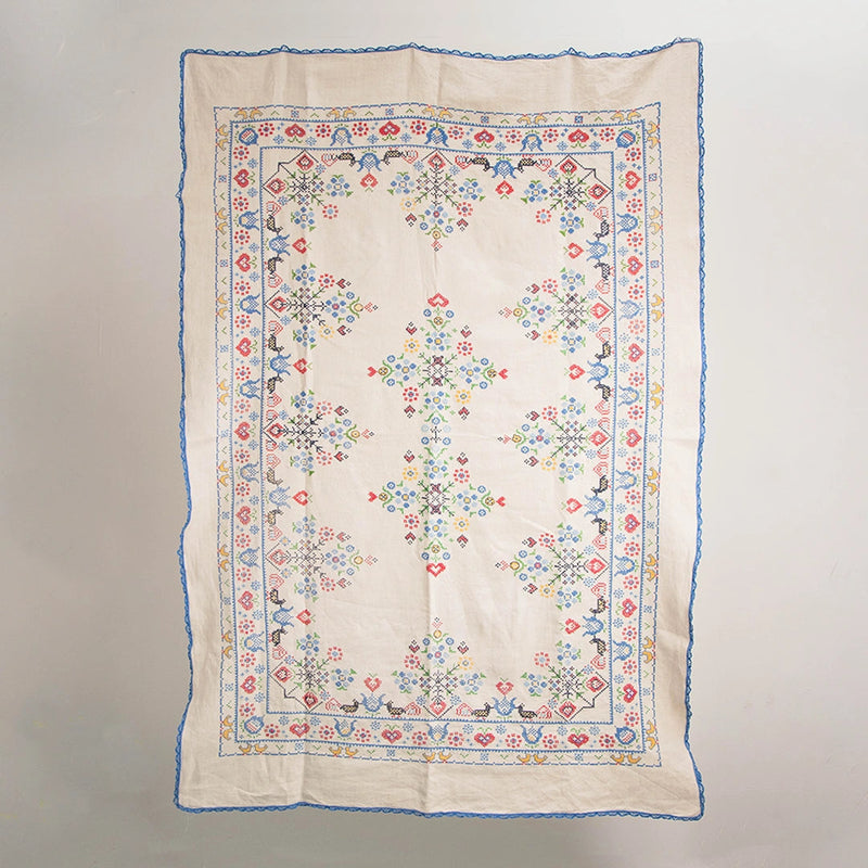 Nappe Ancienne Brodée au Point de Croix DEBEAULIEU