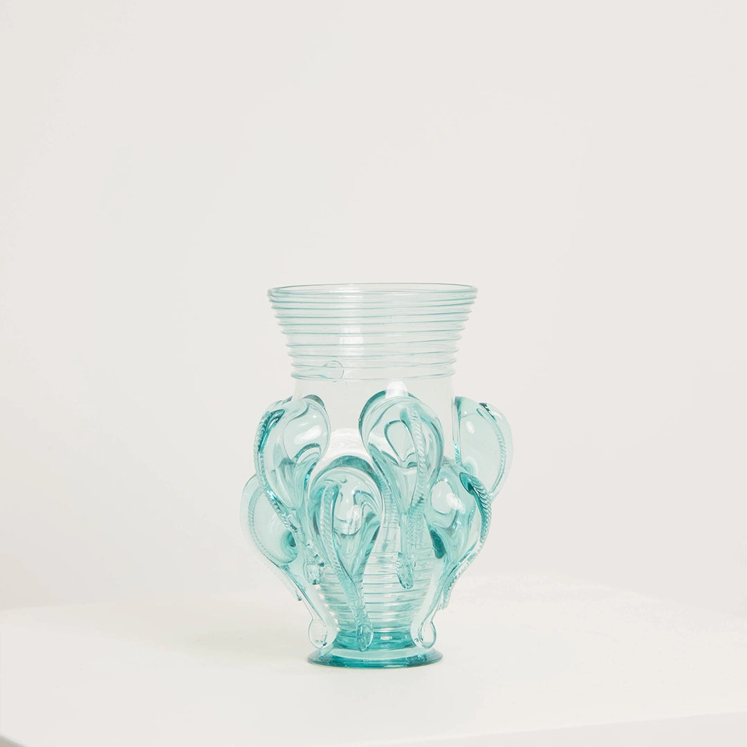Petit Vase en Verre à Reliefs et Décors Appliqués DEBEAULIEU