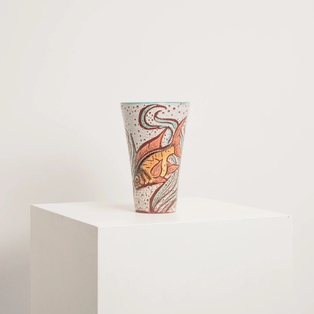 Vase en Céramique Vallauris Décor Poisson DEBEAULIEU