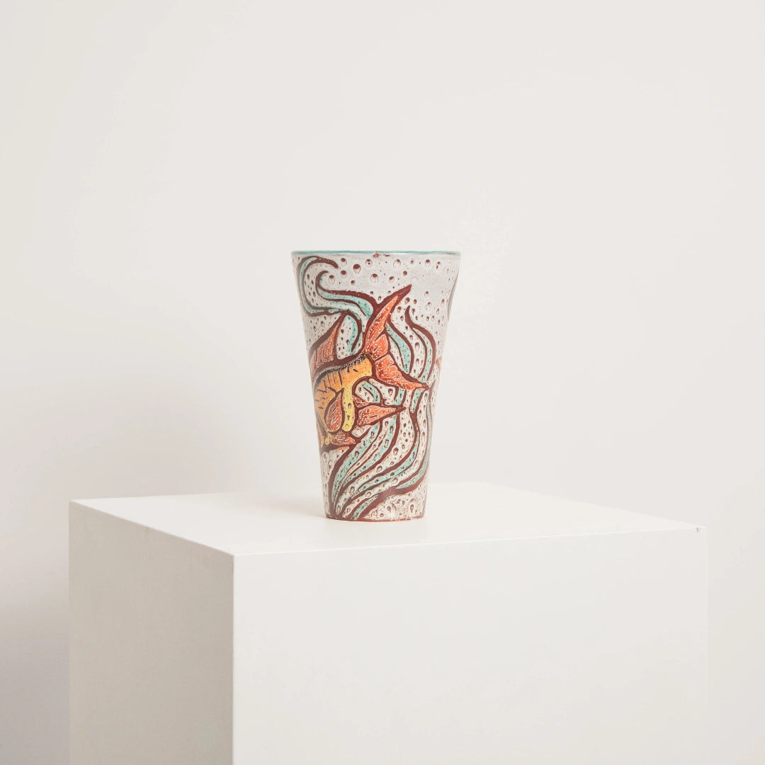 Vase en Céramique Vallauris Décor Poisson DEBEAULIEU