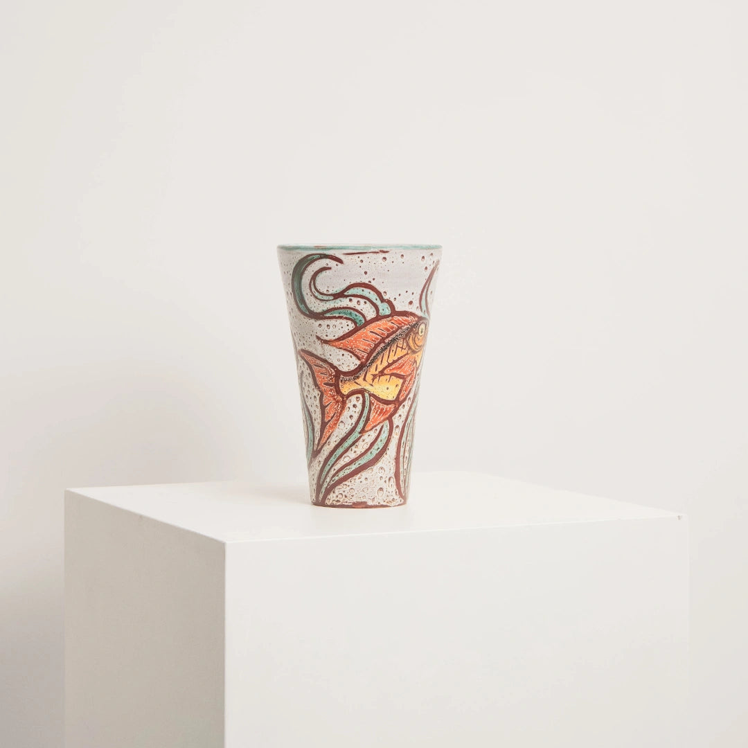 Vase en Céramique Vallauris Décor Poisson DEBEAULIEU