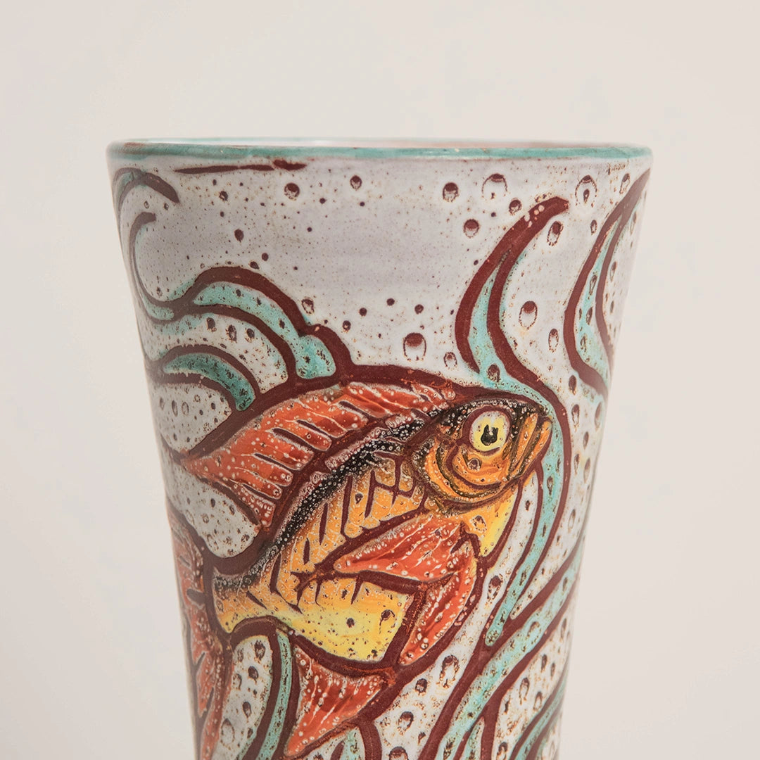 Vase en Céramique Vallauris Décor Poisson DEBEAULIEU