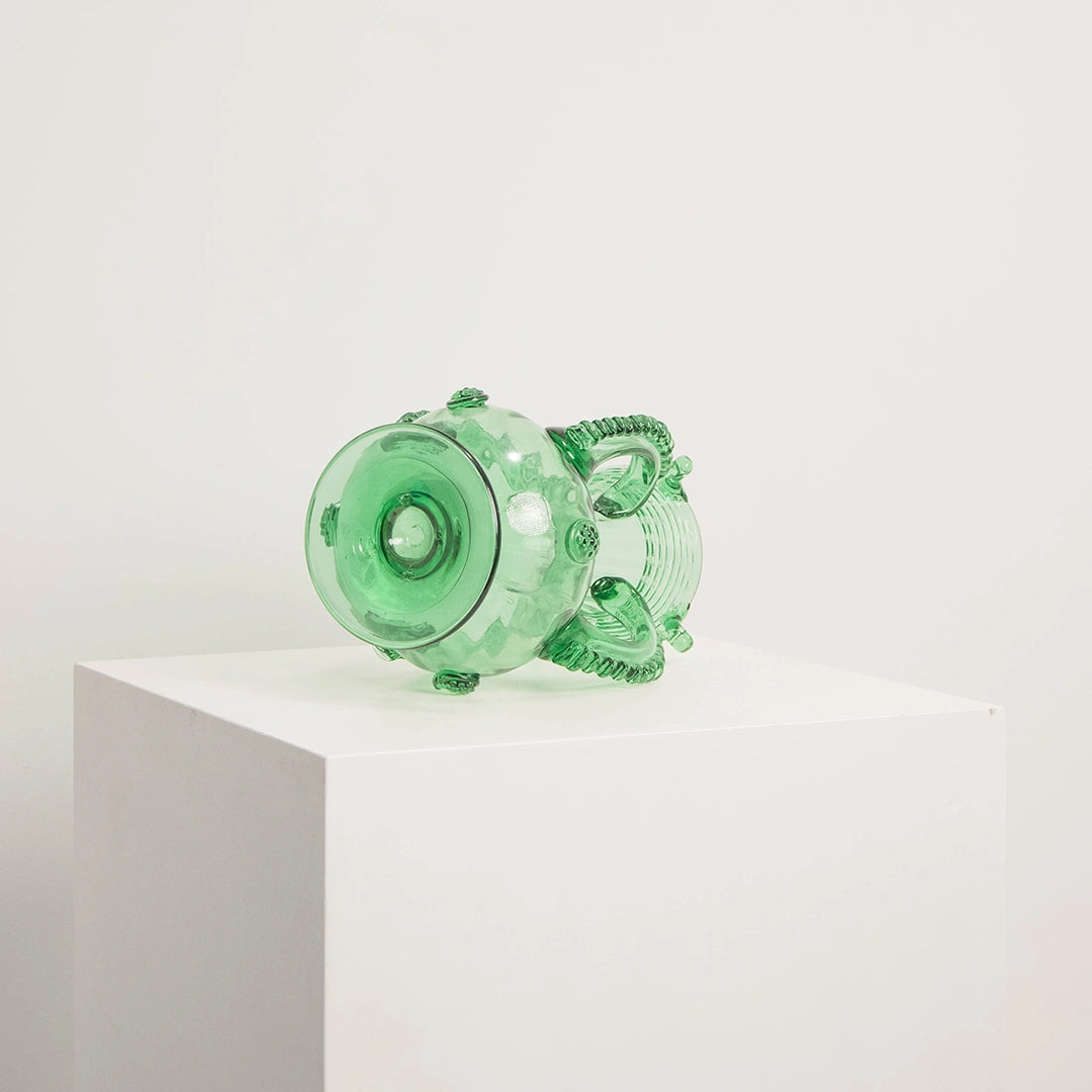 Vase en Verre Soufflé Vert à Quatre Anses DEBEAULIEU