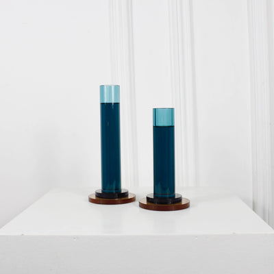 Bougeoir en cristal ambré bleu DEBEAULIEU PARIS